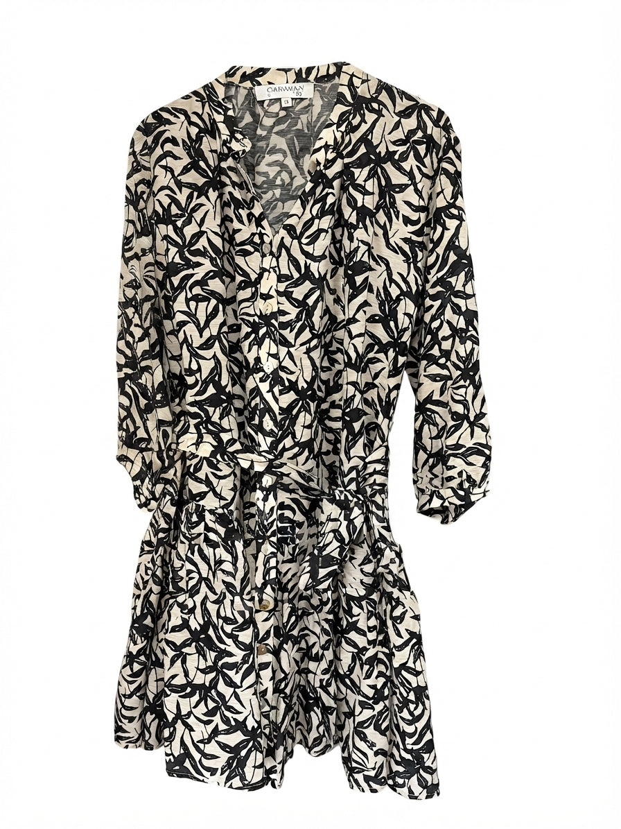 Caravan & Co Black and White Leaf Print Shirt Dress Size 10 - Image 1