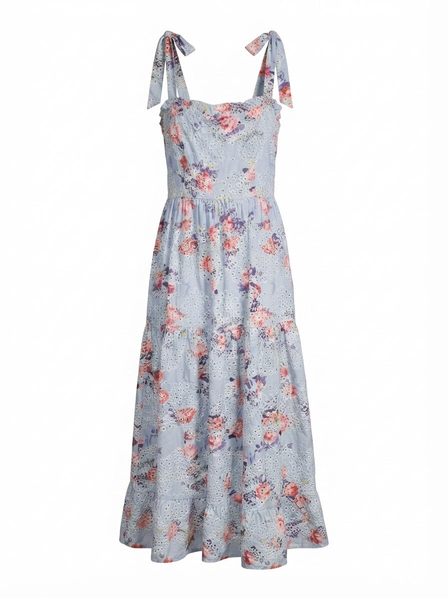 Dahlia & Sun Floral Eyelet Tiered Midi Dress size S - Image 1