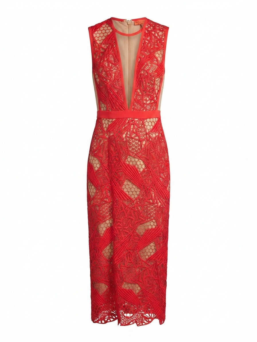 Manning Cartell Red Lace Midi Dress Size 8 - Image 1