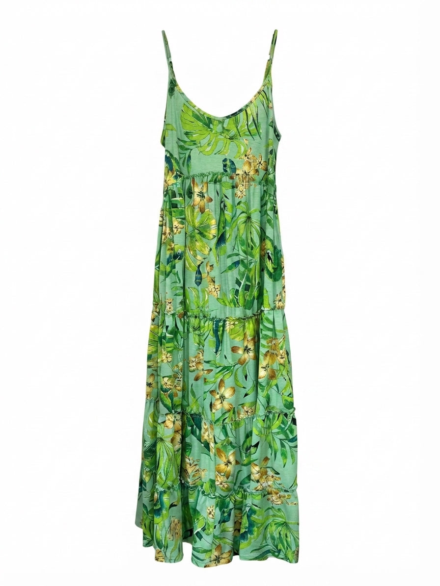 Emma & Michele Tropical Print Tiered Spaghetti Strap Maxi Dress - Image 1