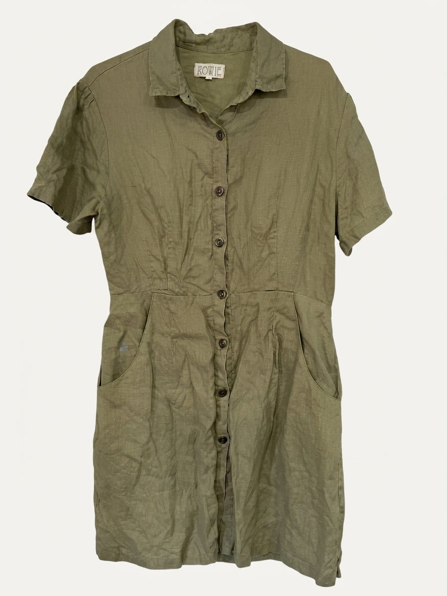Rowie Olive Green Linen Button-Down Mini Dress - Image 1