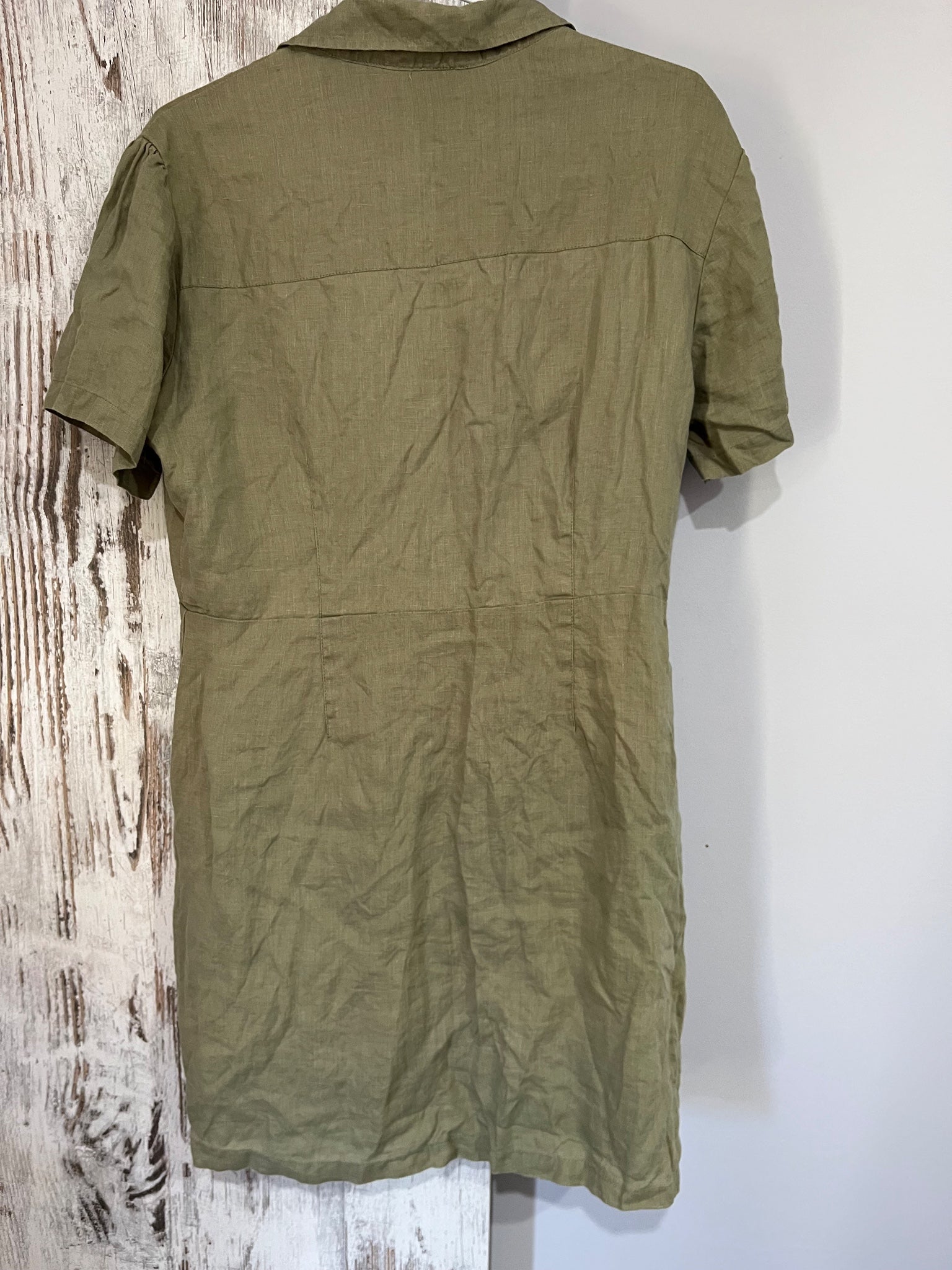 Rowie Olive Green Linen Button-Down Mini Dress - Image 3