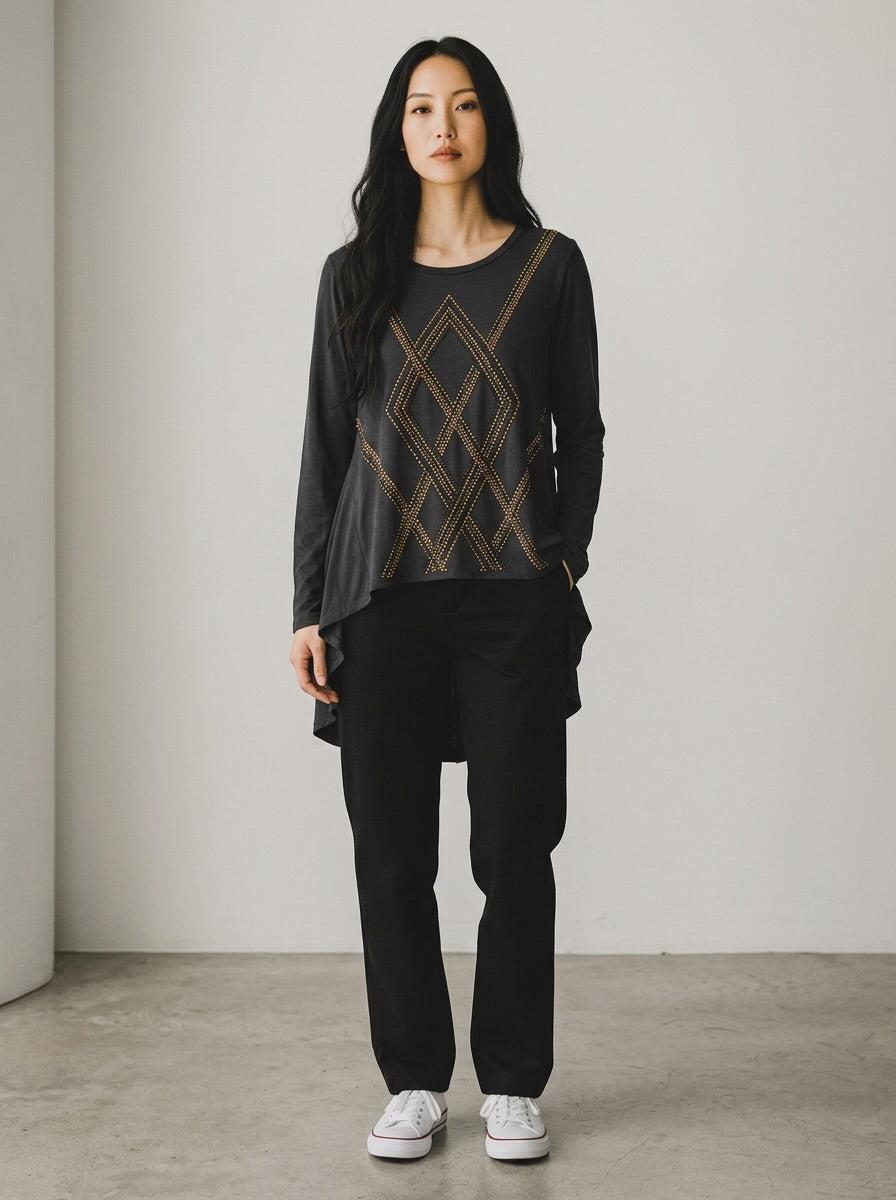Sass & Bide Black Pima Cotton Embellished Long Sleeve Top