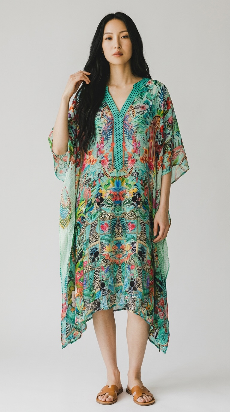 Hammock & Vine Floral Print Kaftan Tunic Top Size 10