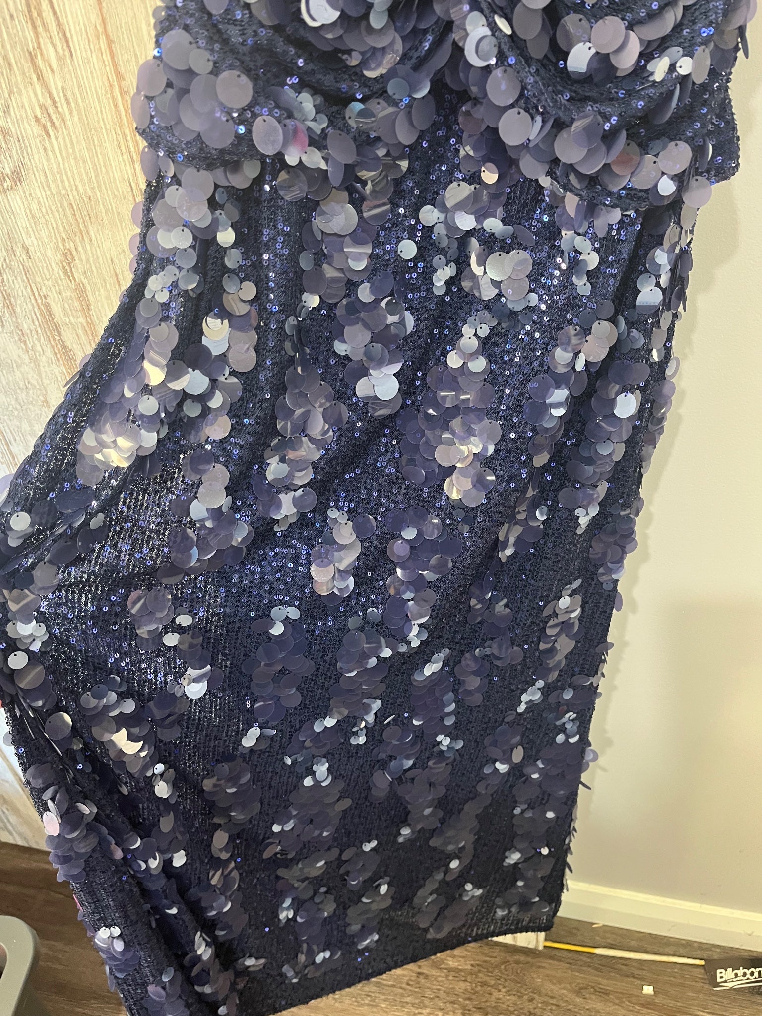 SAVEL Navy Blue Sequin Embellished Evening Gown 10 - Image 3