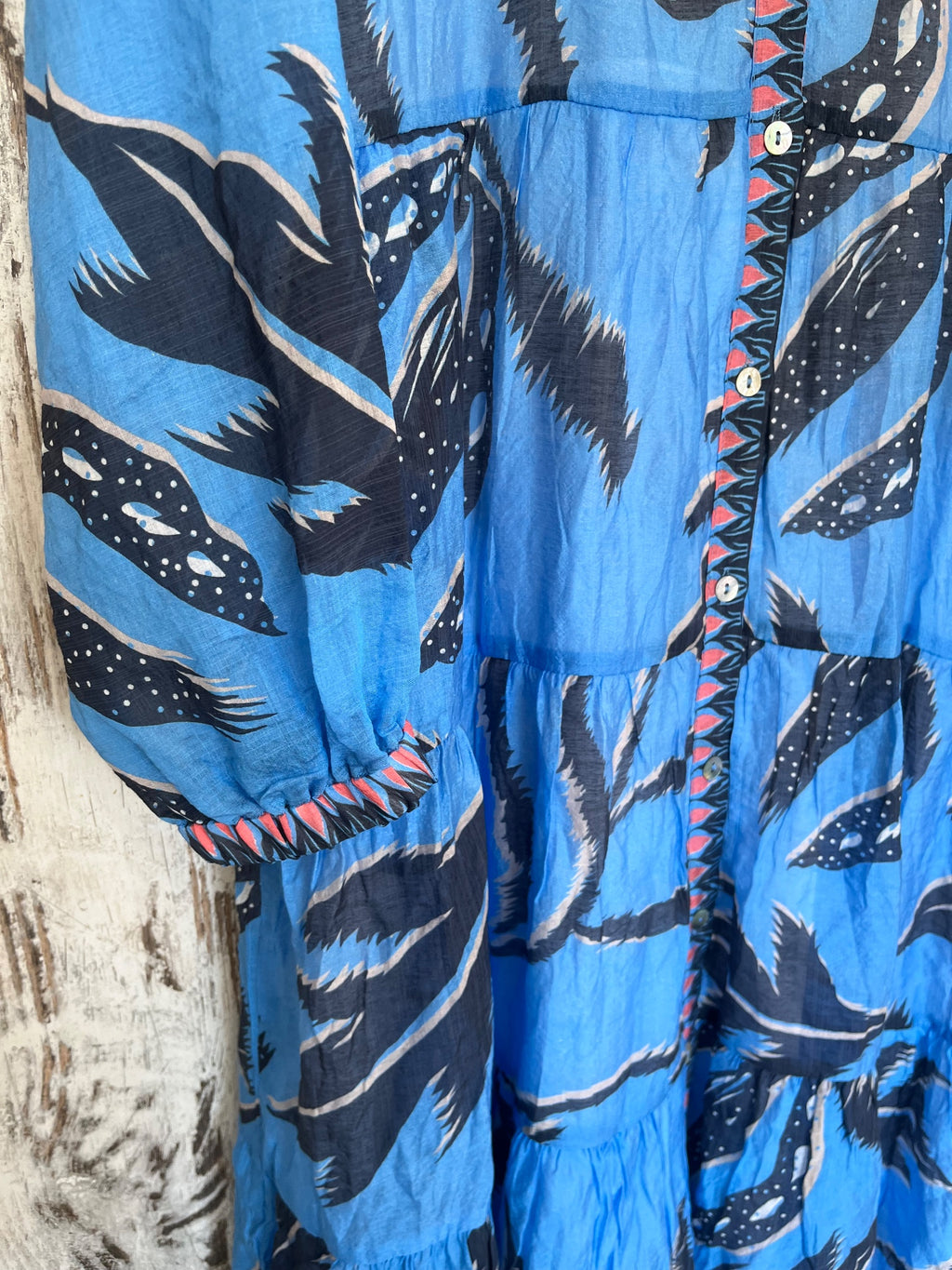 Gordon Smith Blue Tropical Tapestry Tiered Shirt Dress - Image 3
