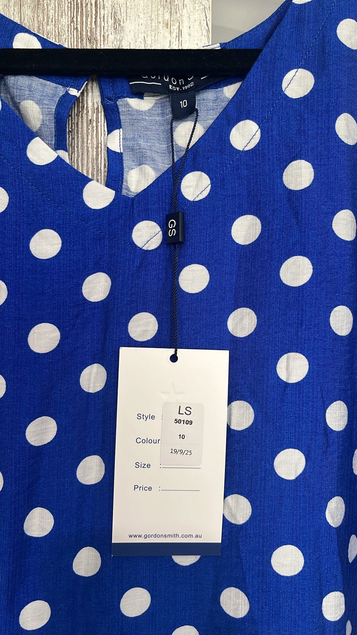 Gordon Smith Blue Polka Dot V-Neck Ruffle Hem Dress Size 10 - Image 3