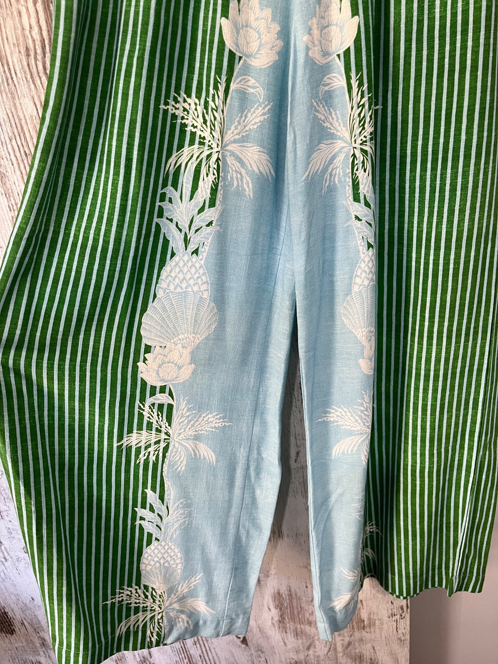 Ebby & I (Linen Lux) Green Striped Rayon Linen Blend Long Pants Size 12 - Image 3