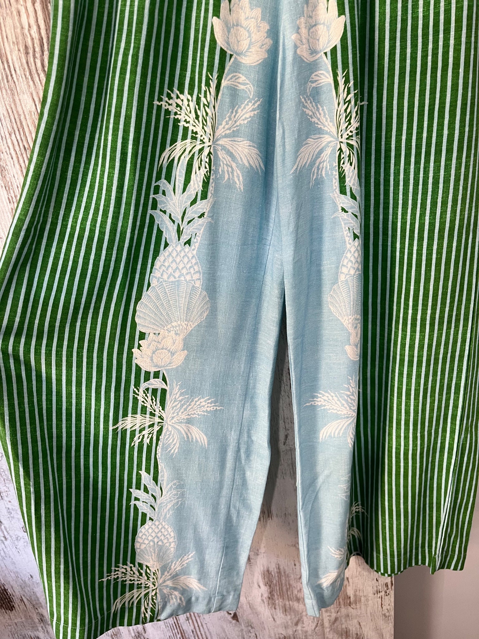Ebby & I (Linen Lux) Green Striped Rayon Linen Blend Long Pants Size 12 - Image 3