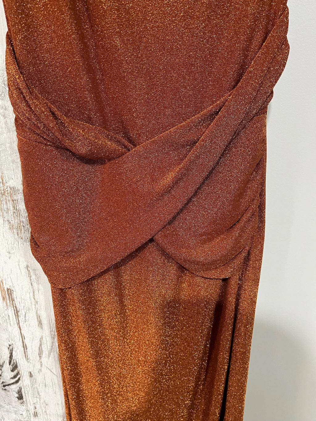 BWLDR Metallic Copper One-Shoulder Draped Maxi Dress Size 10 RRP $249 - Image 3