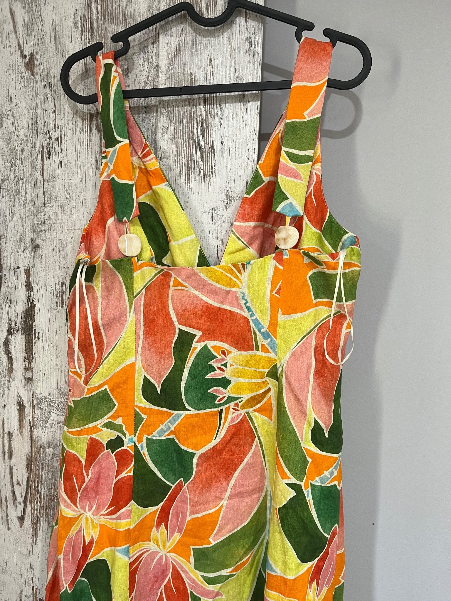 AERE Tropical Floral Linen Midi Dress - Image 3