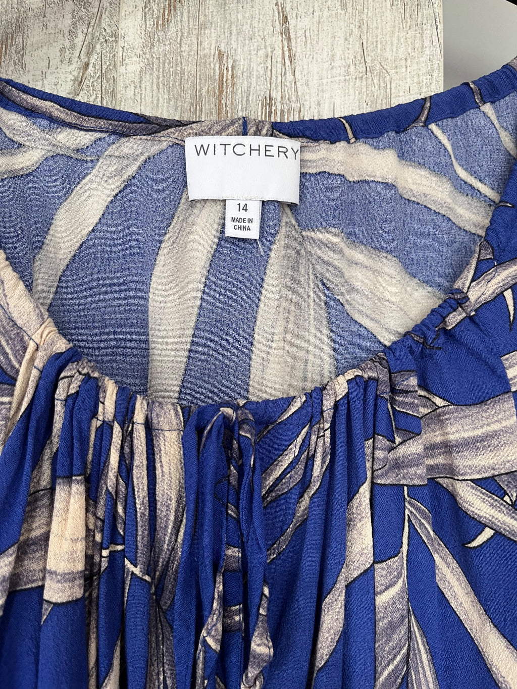 Witchery Blue and Cream Palm Leaf Print Blouse - Image 3