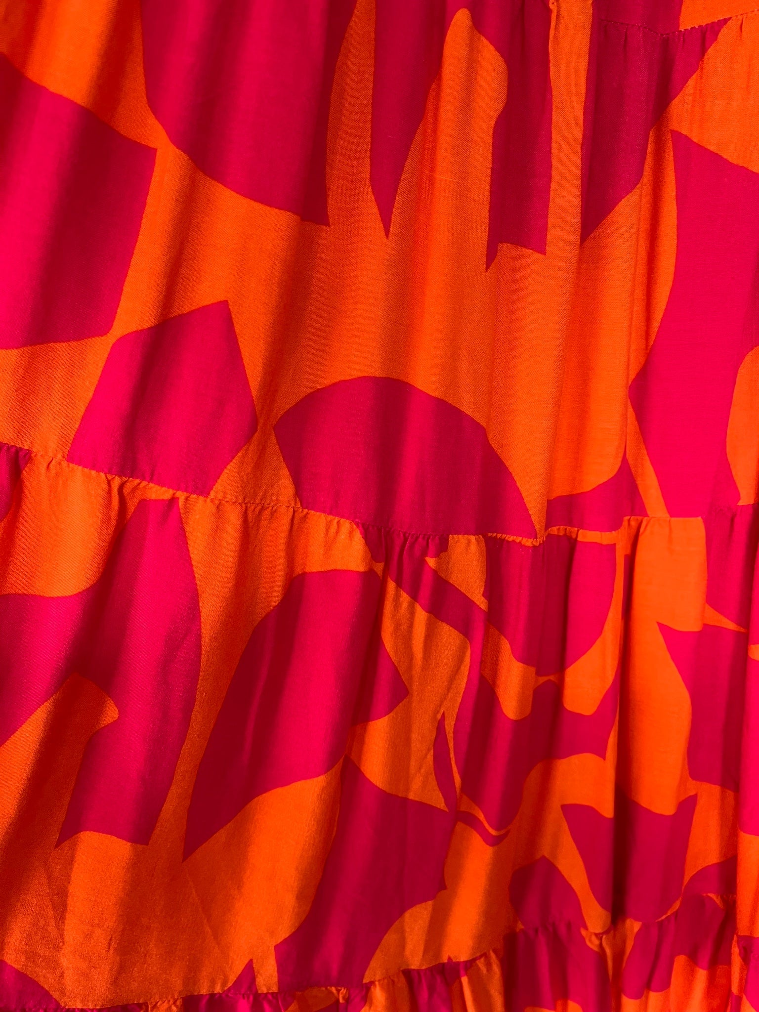 NEW U COLLECTION Pink And Orange Abstract Tiered Maxi Skirt - Image 3