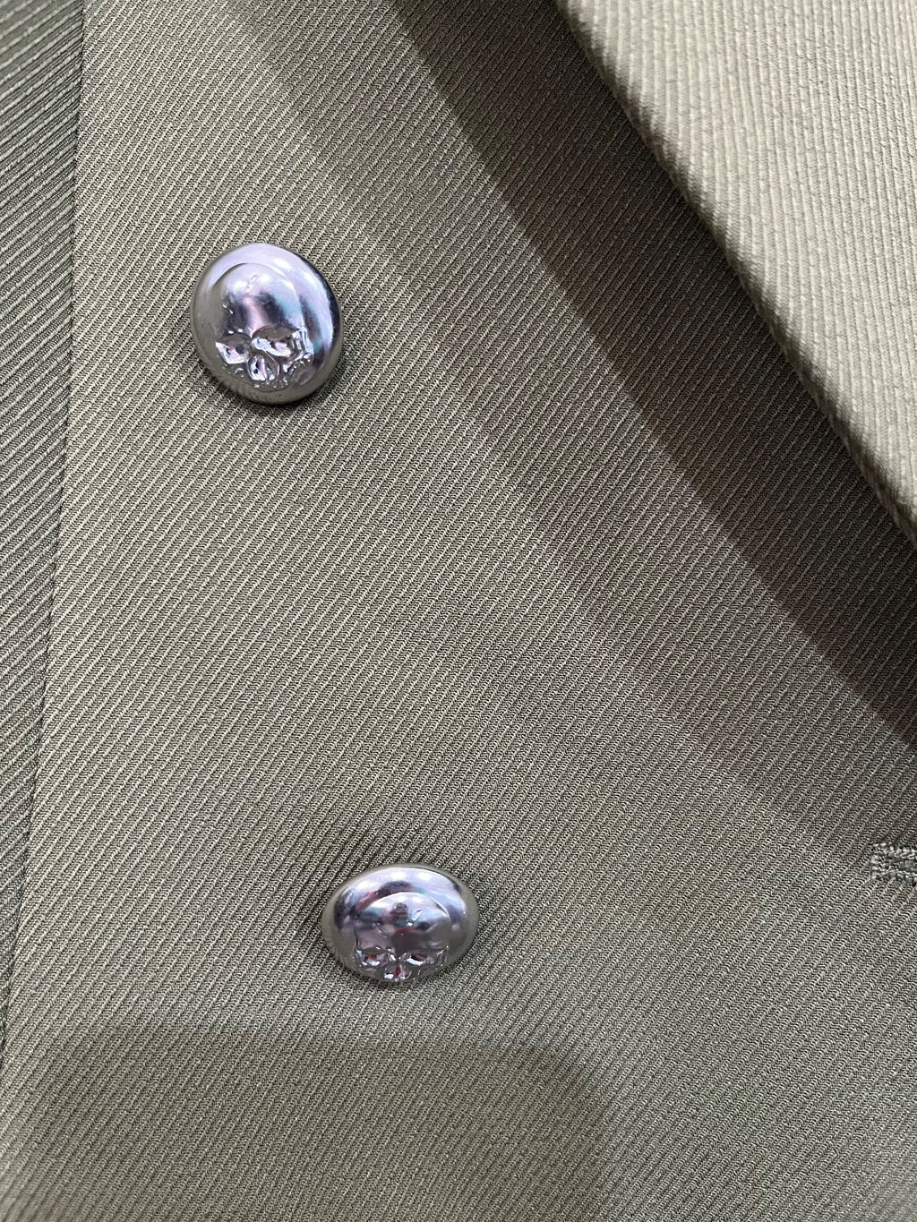 We Are The Others Olive Green Double Breasted Skull Button Blazer - Image 3