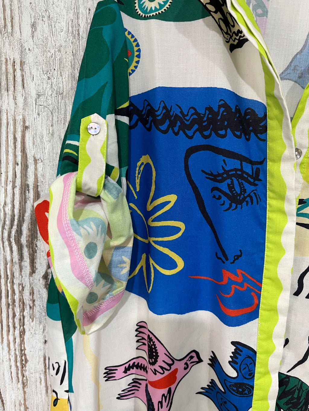 Palm Cove Abstract Print Button-Down Shirt Dress L - Image 3