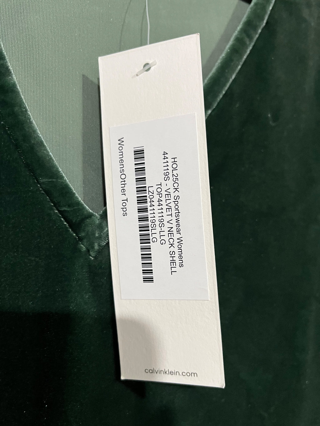 Calvin Klein Women's Dark Green Velvet V-Neck Sleeveless Tank Top New With Tags - Image 3
