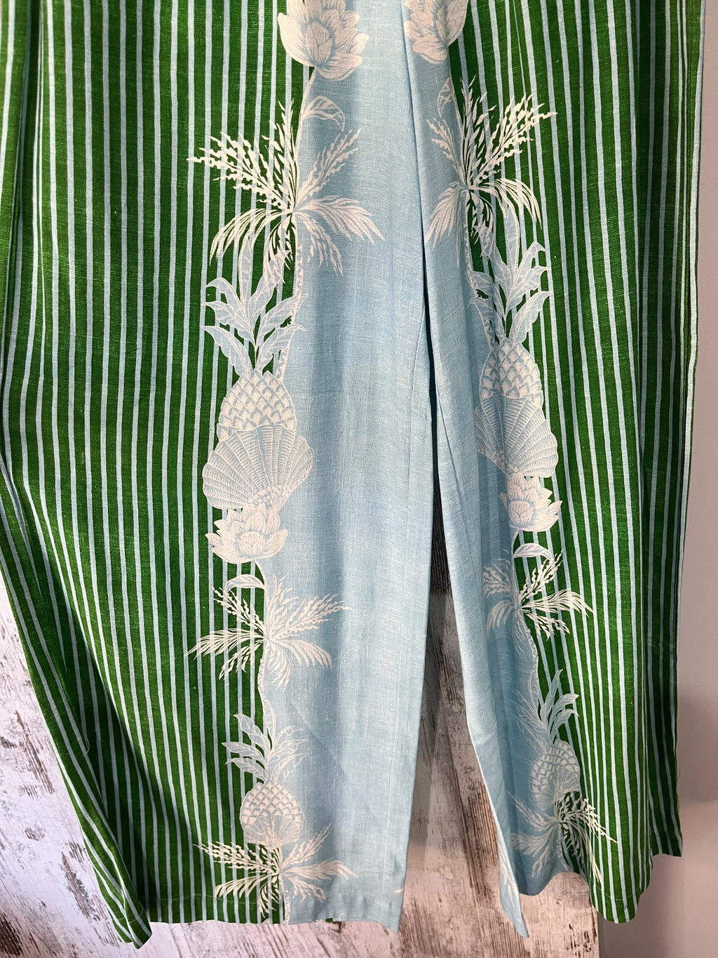 Ebby and I Bellini Wide Leg Pants Green Tropical Print - Image 3