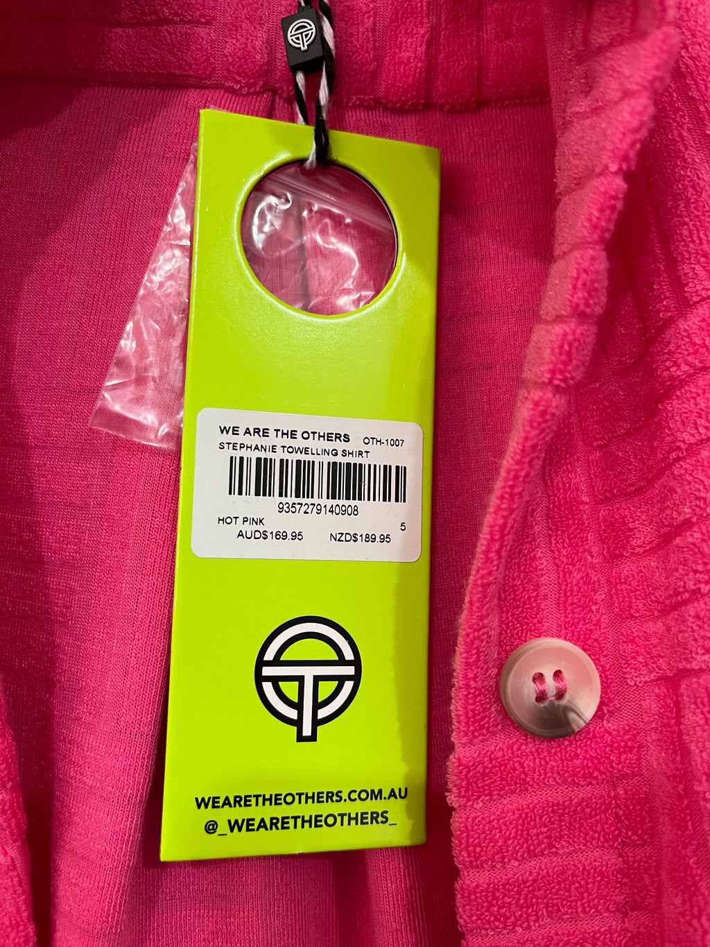 We Are The Others Hot Pink Textured Towelling Button-Down Shirt - Image 3