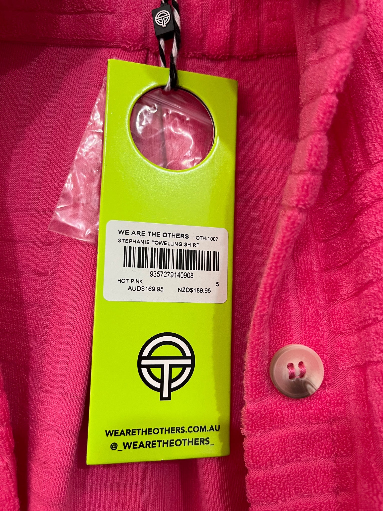 We Are The Others Hot Pink Textured Towelling Button-Down Shirt - Image 3