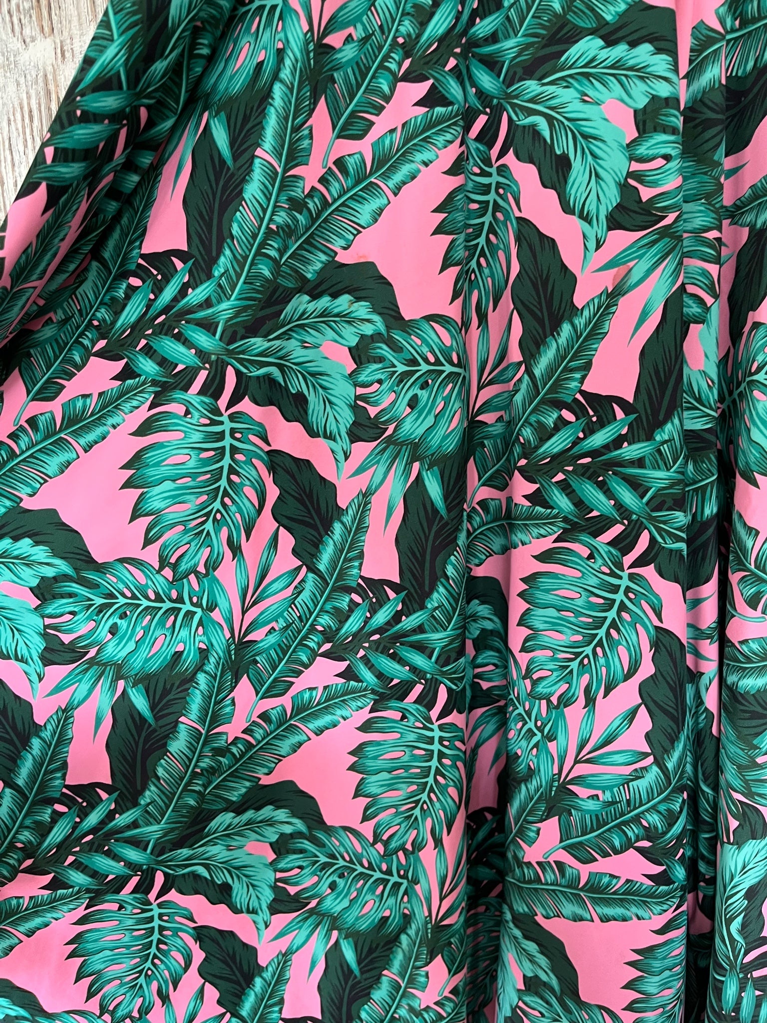 Exoticathletica Tropical Leaf Print Palazzo Pants/ Cullottes Pink Green - Image 3