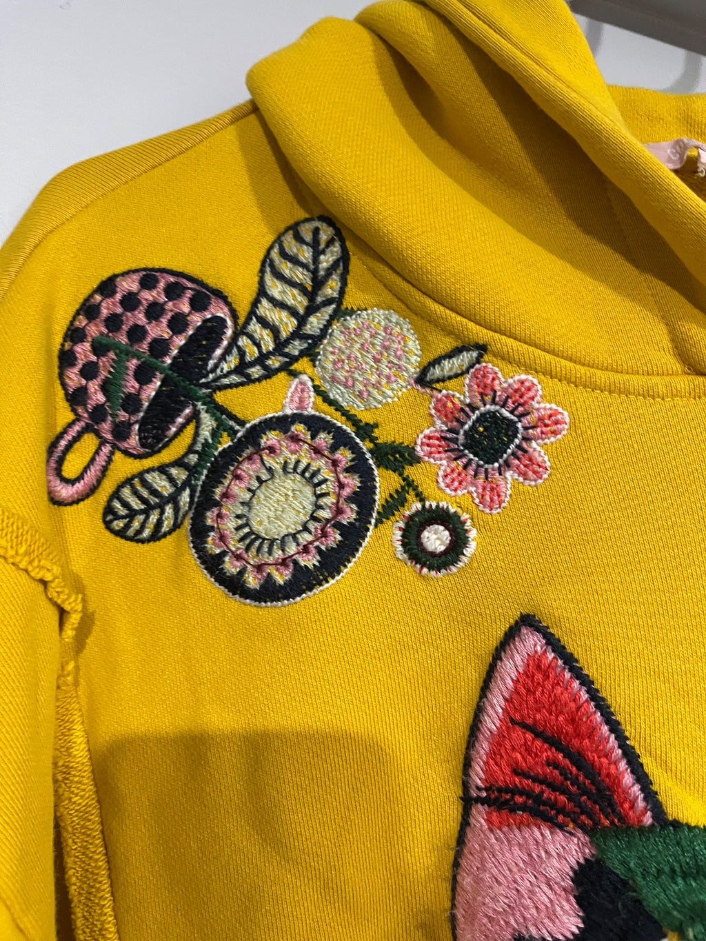 COLOR MIKIBANA Yellow Cat Embroidered Hoodie - Image 3