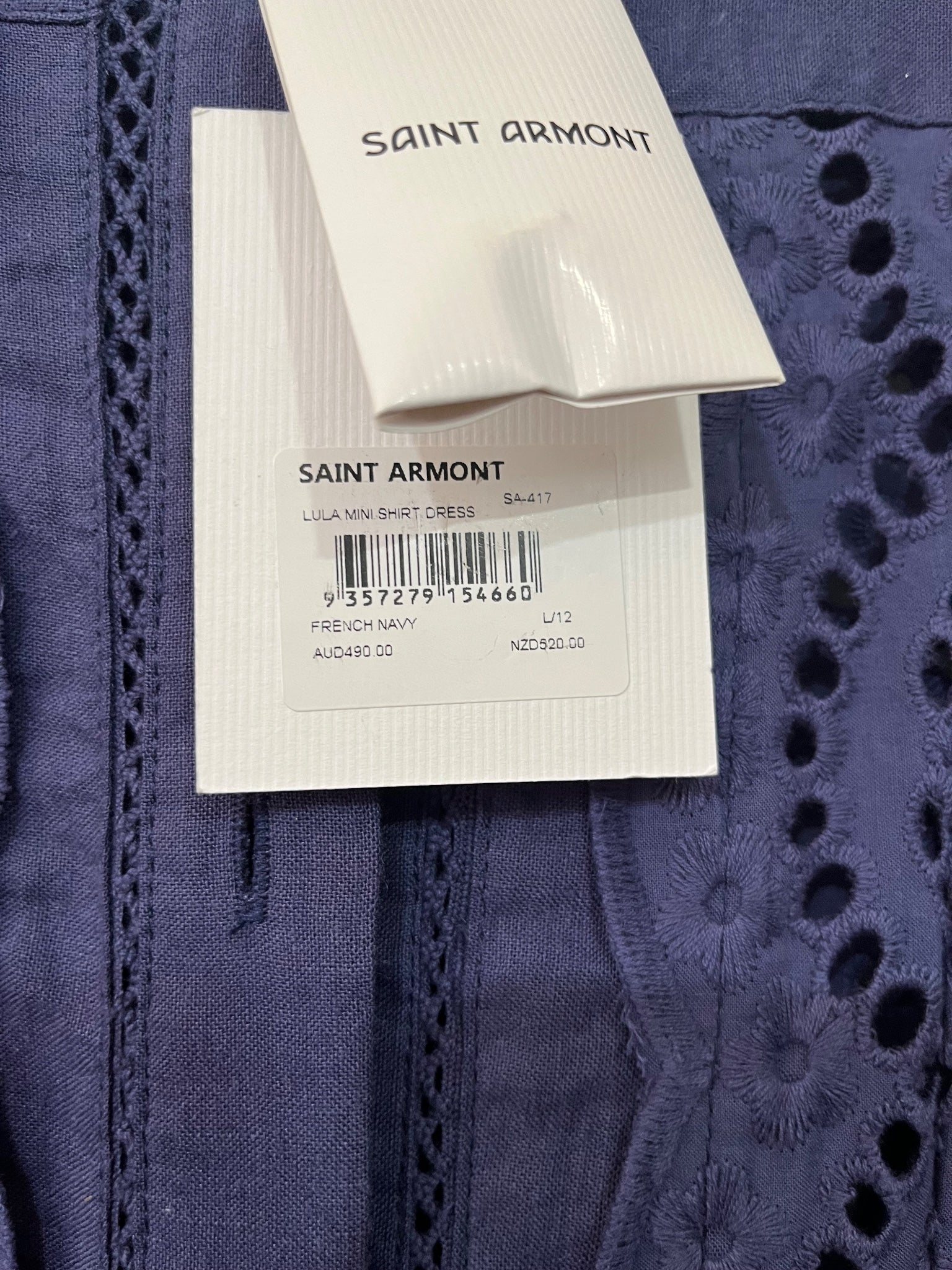 Saint Armont Lula Mini Shirt Dress French Navy Size 12 - Image 3