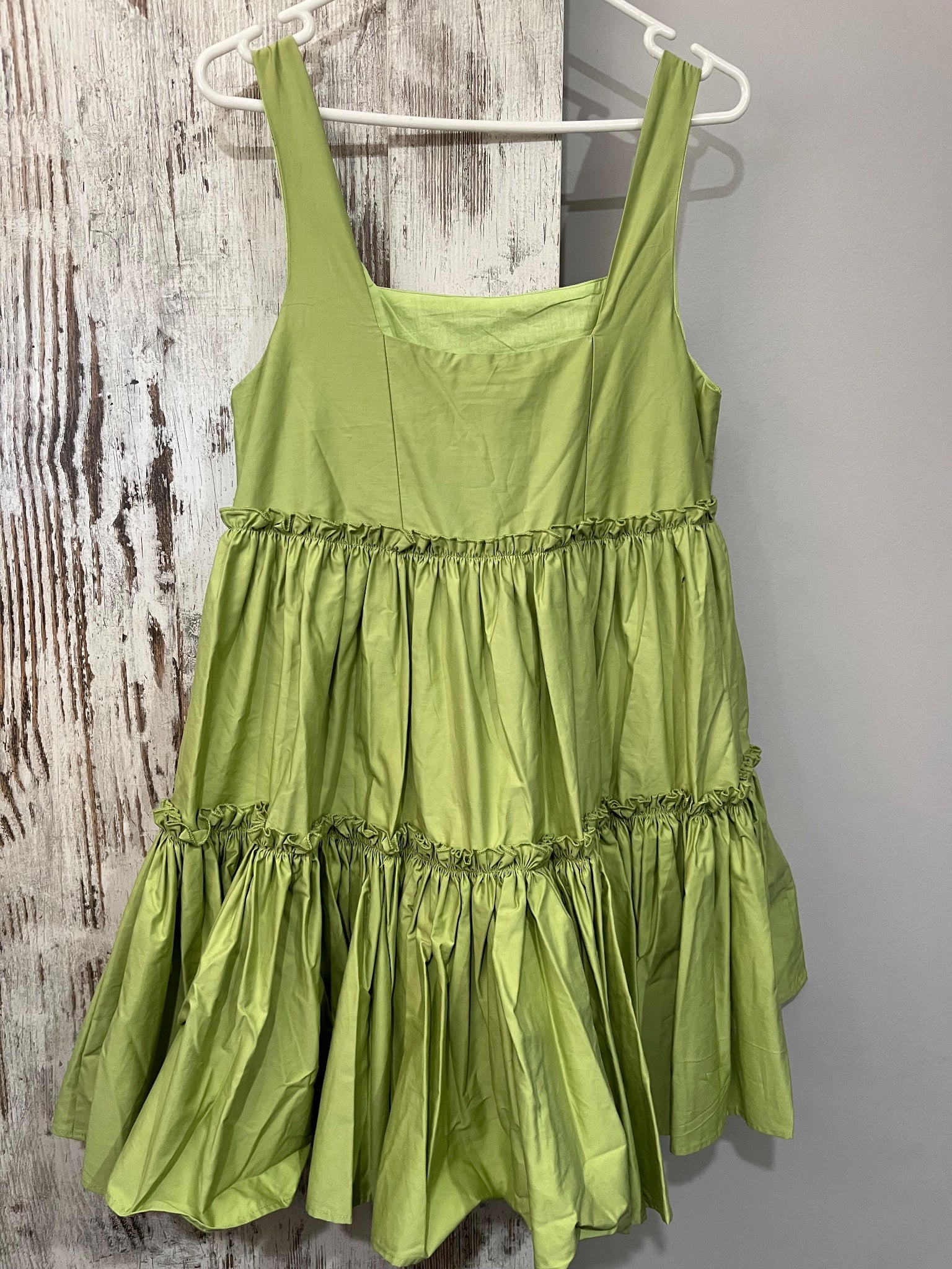 Aureta.. Lime Green Tiered Mini Dress Size S - Image 3