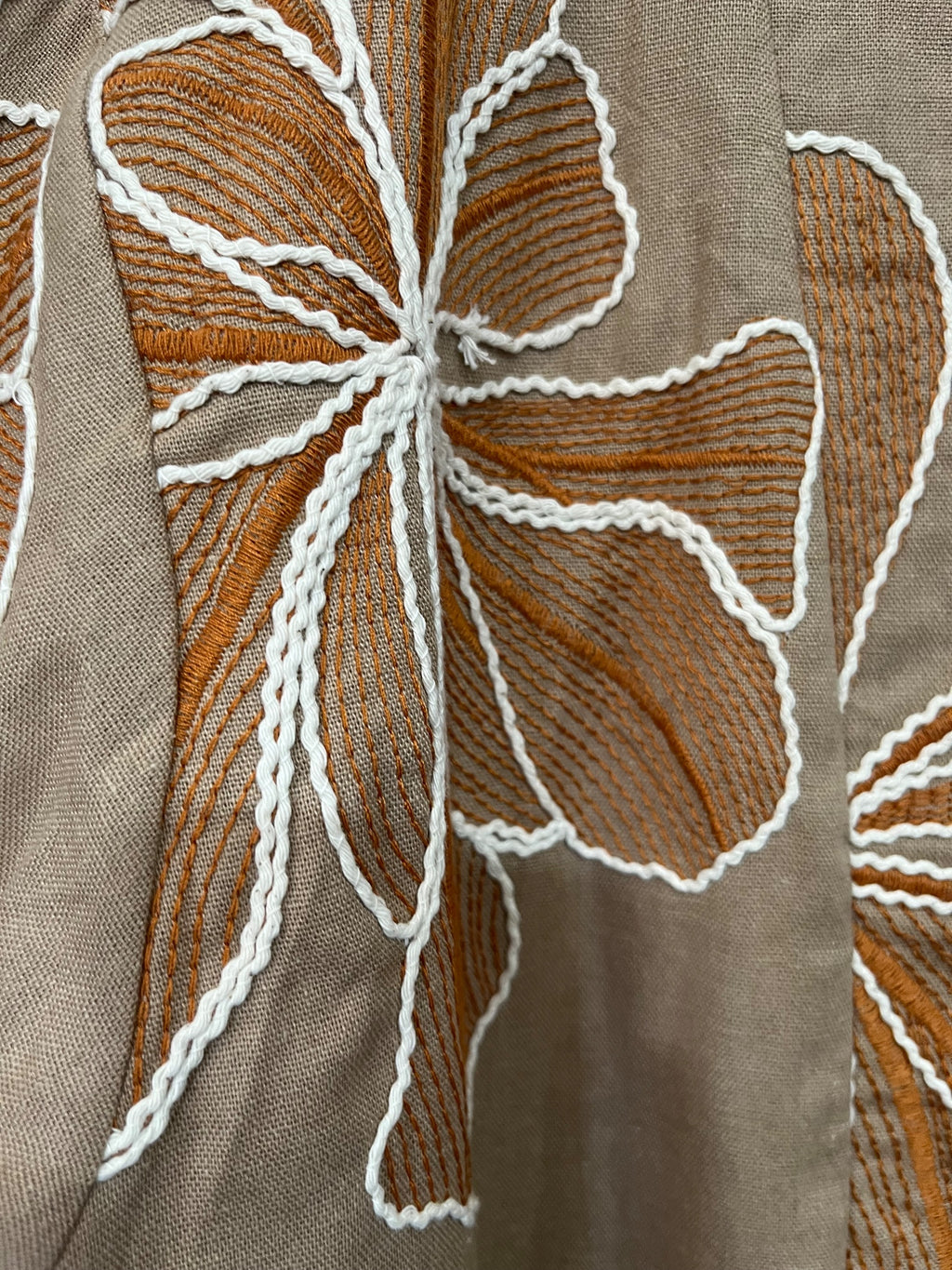 La Maise Tan Floral Embroidered Linen Blend Kimono Duster Cardigan - Image 3
