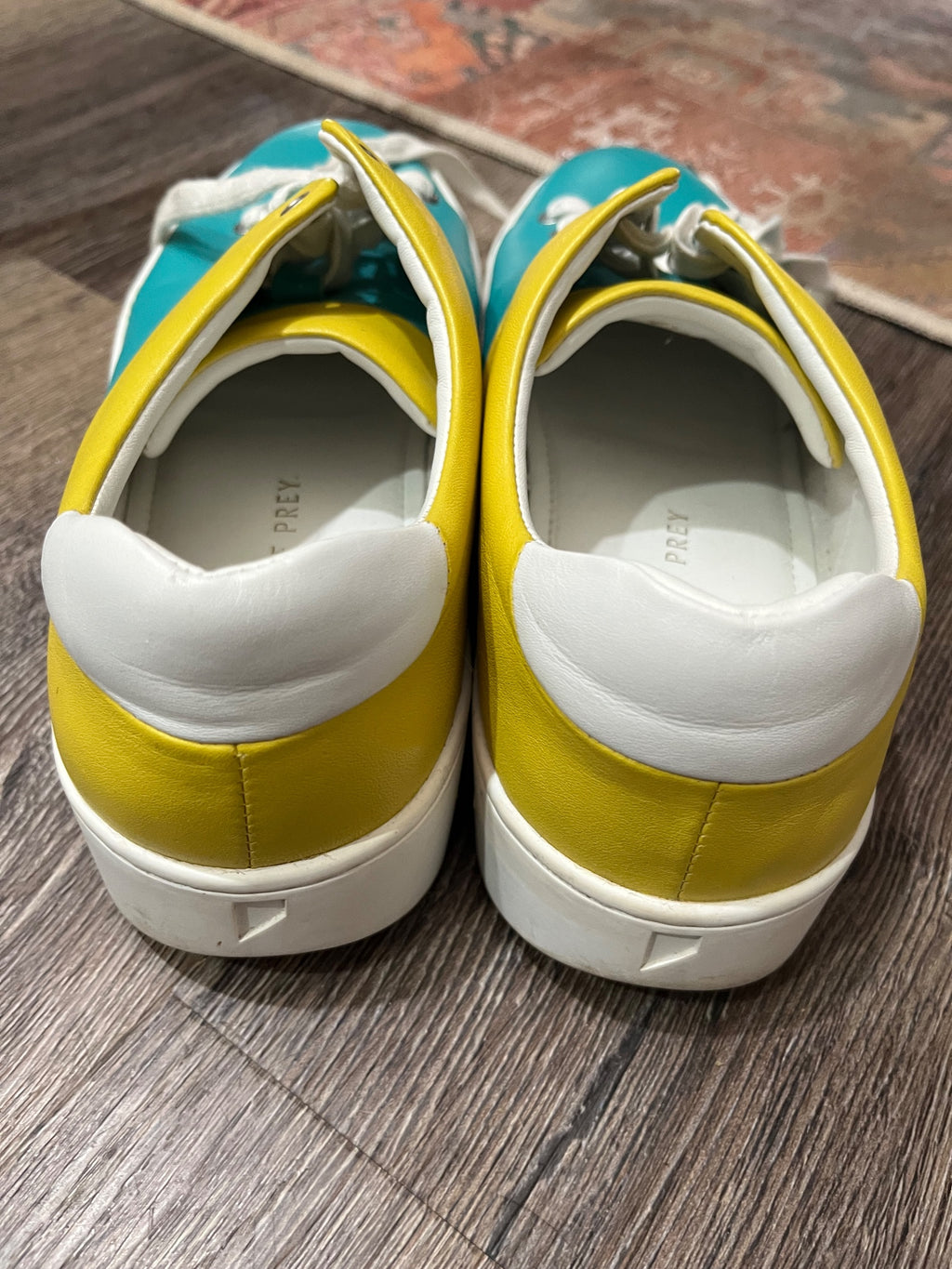 Shoes of Prey Custom Teal and Yellow Leather Sneakers - Image 3