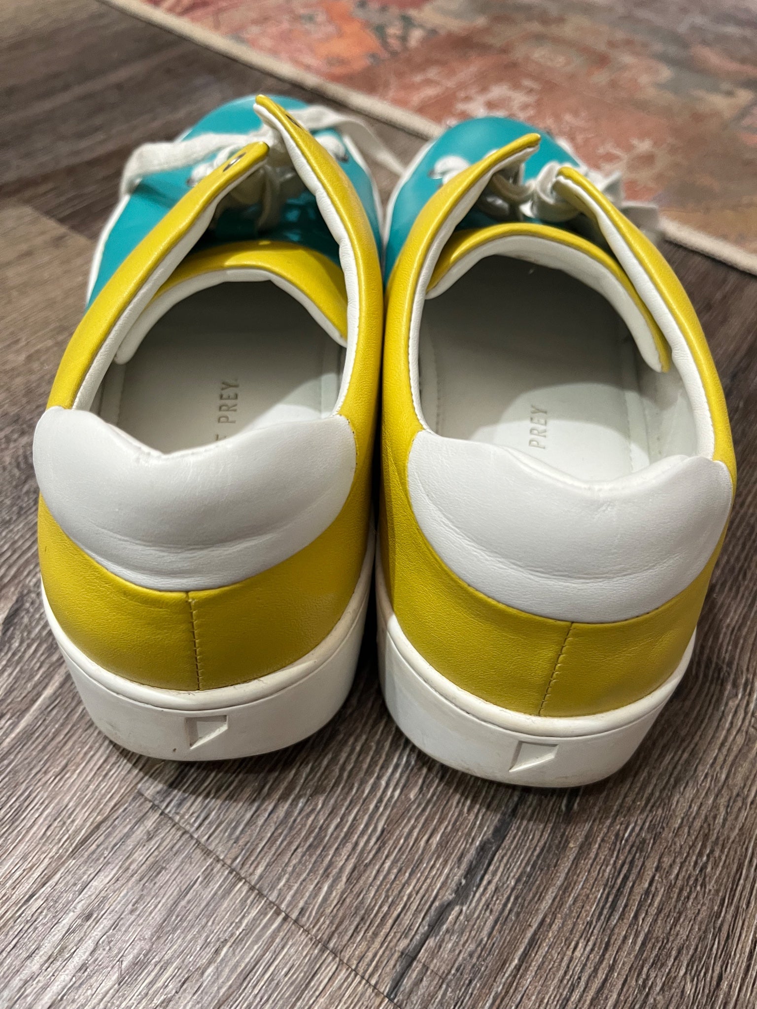Shoes of Prey Custom Teal and Yellow Leather Sneakers - Image 3