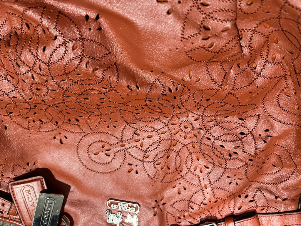 Coach Poppy Perforated Leather Spotlight Satchel Orange/Peach - Image 3