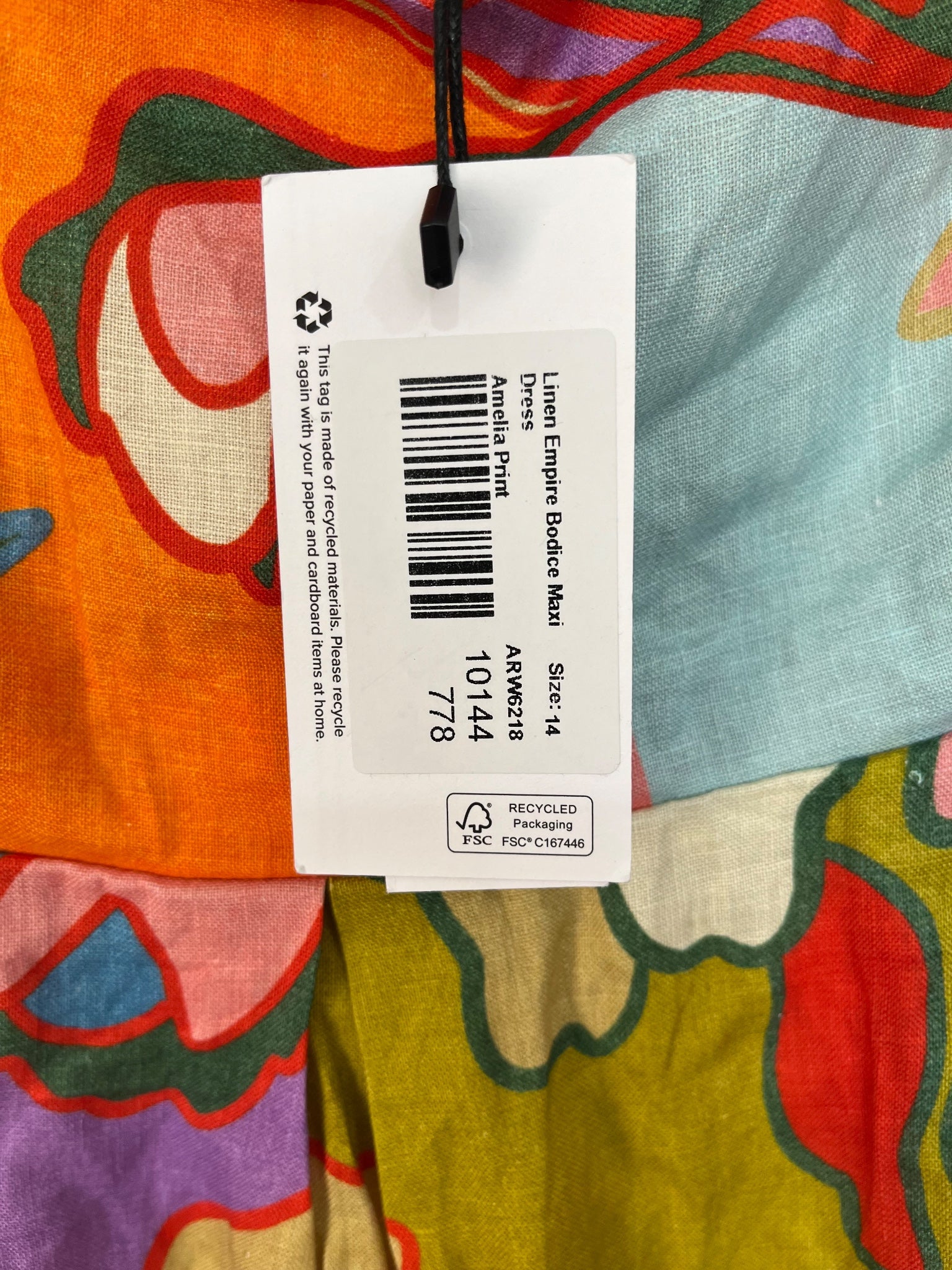 AERE Linen Empire Bodice Maxi Dress Amelia Print Size 14 - Image 3