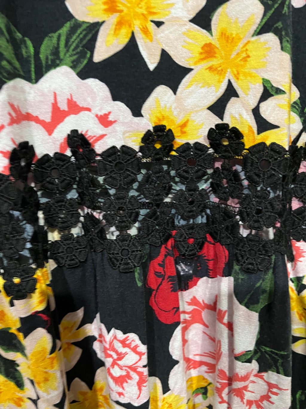 Desigual Floral Print Long Sleeve Peplum Top With Crochet Detail - Image 3