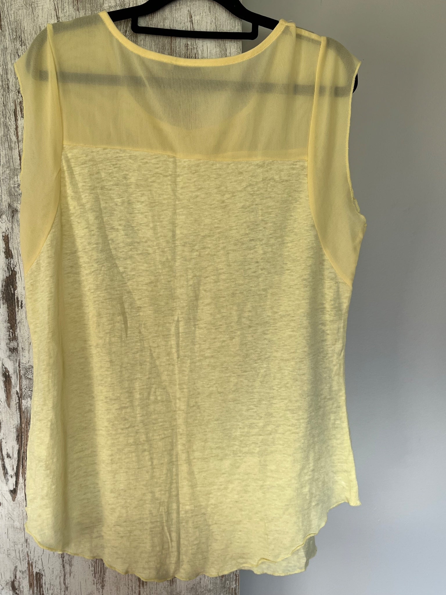 Thurley Yellow Linen Blend Mesh Panel Sleeveless Top - Image 3