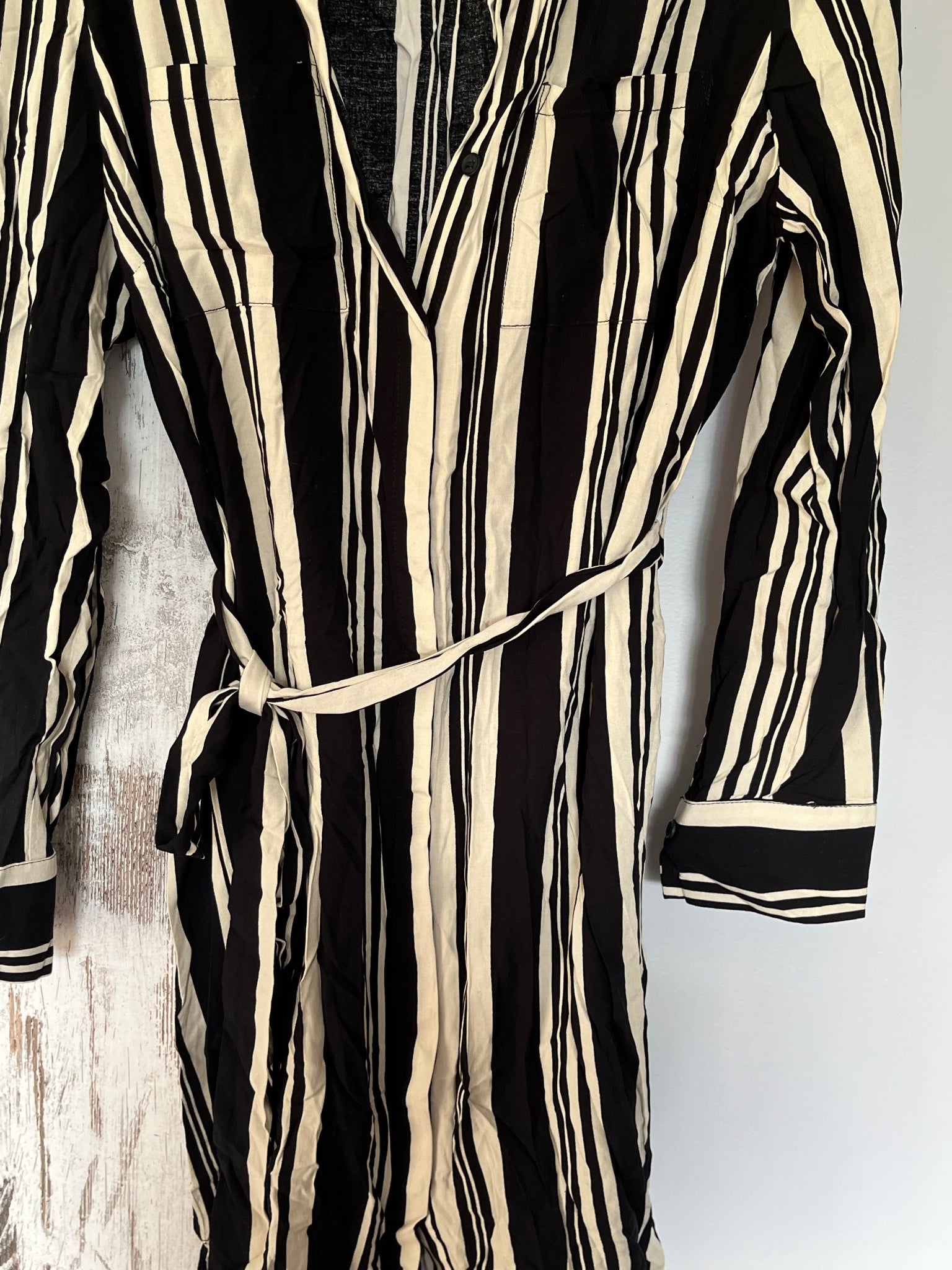 Stella Black And White Striped Shirt Dress Size 14 - Image 3