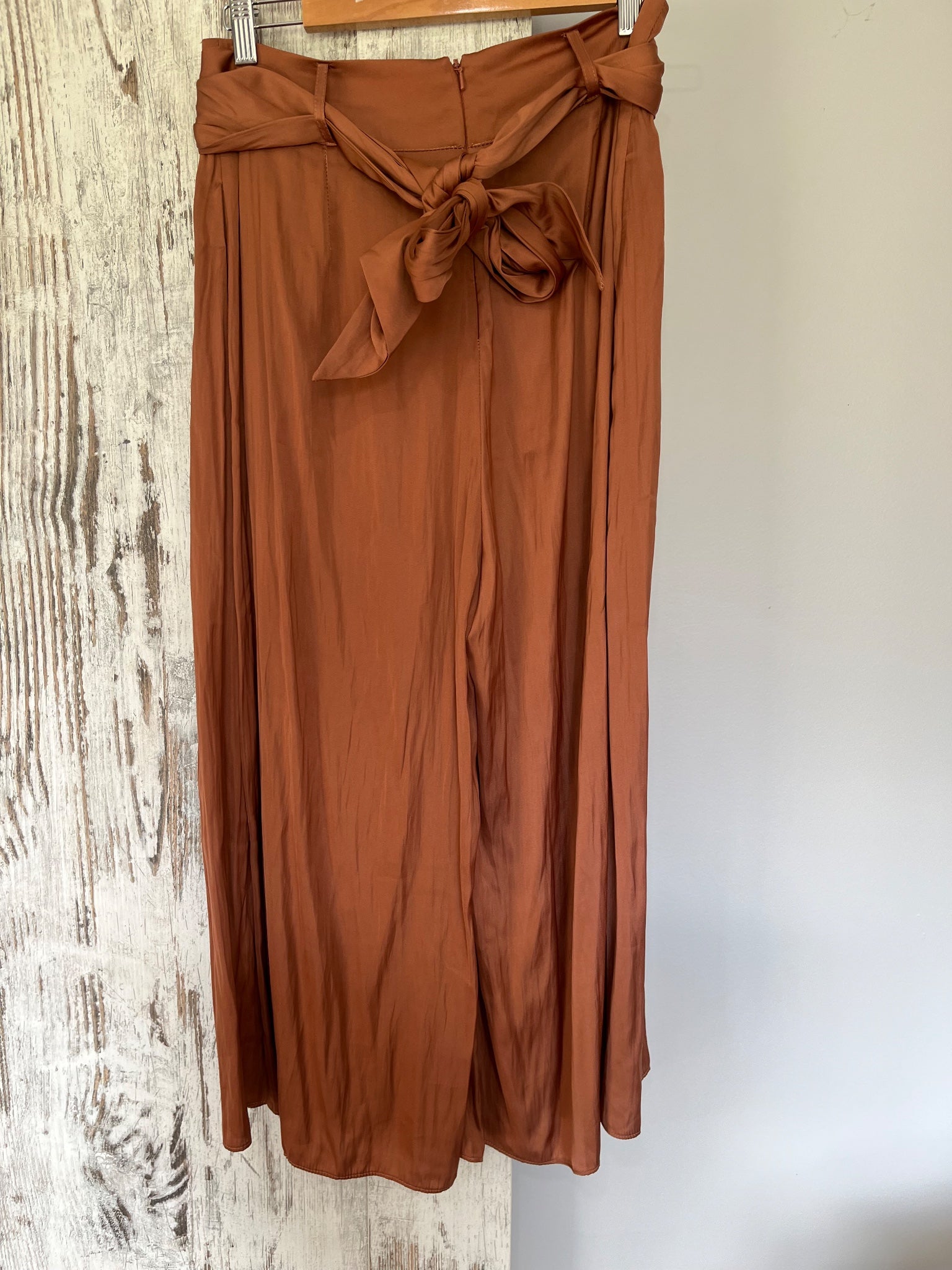 Sheike Rust Brown Satin Midi Skirt With Waist Tie Detail - Image 3