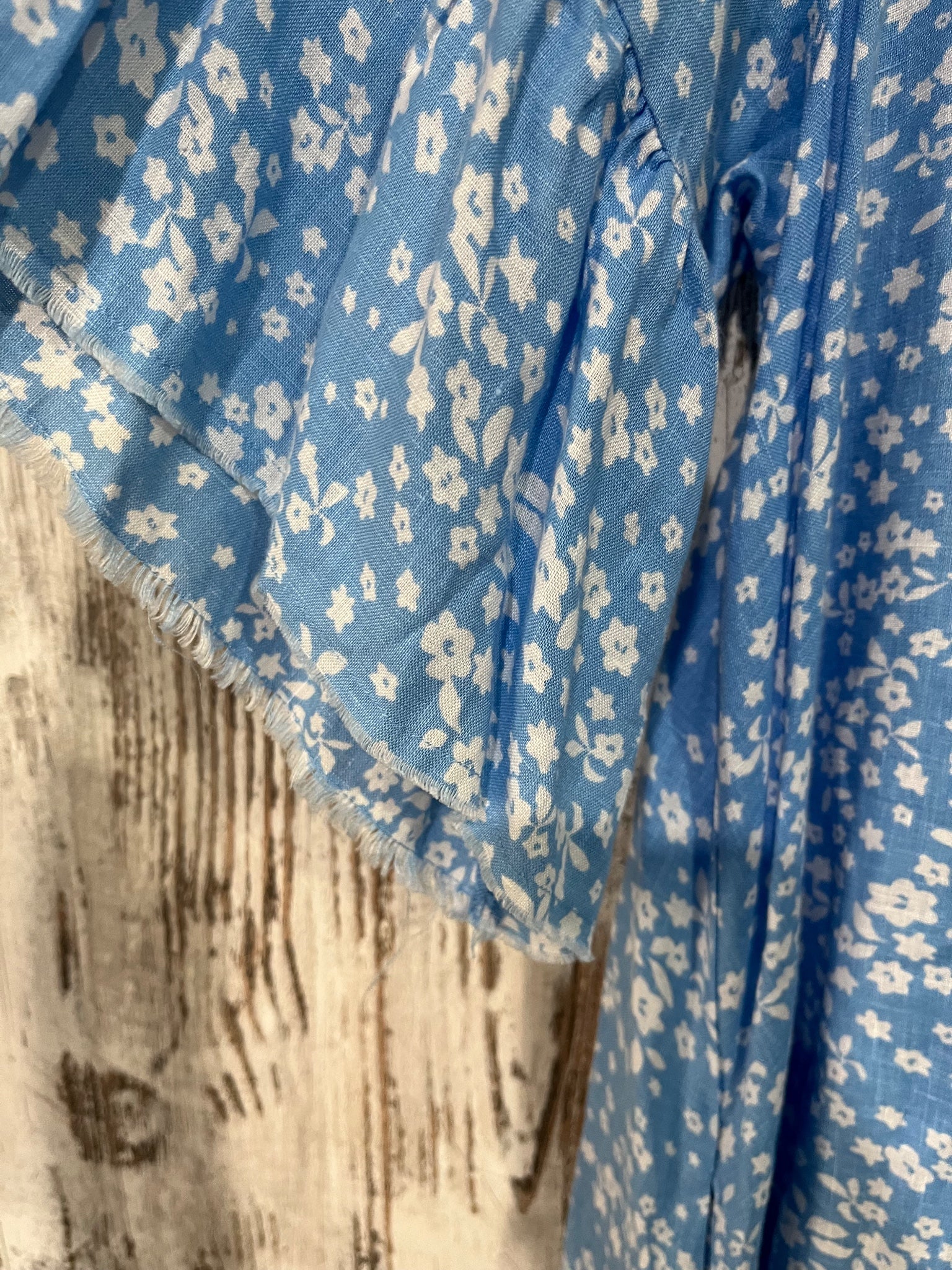 ALESSANDRA Blue Floral Linen Ruffle Sleeve Shift Dress M - Image 3