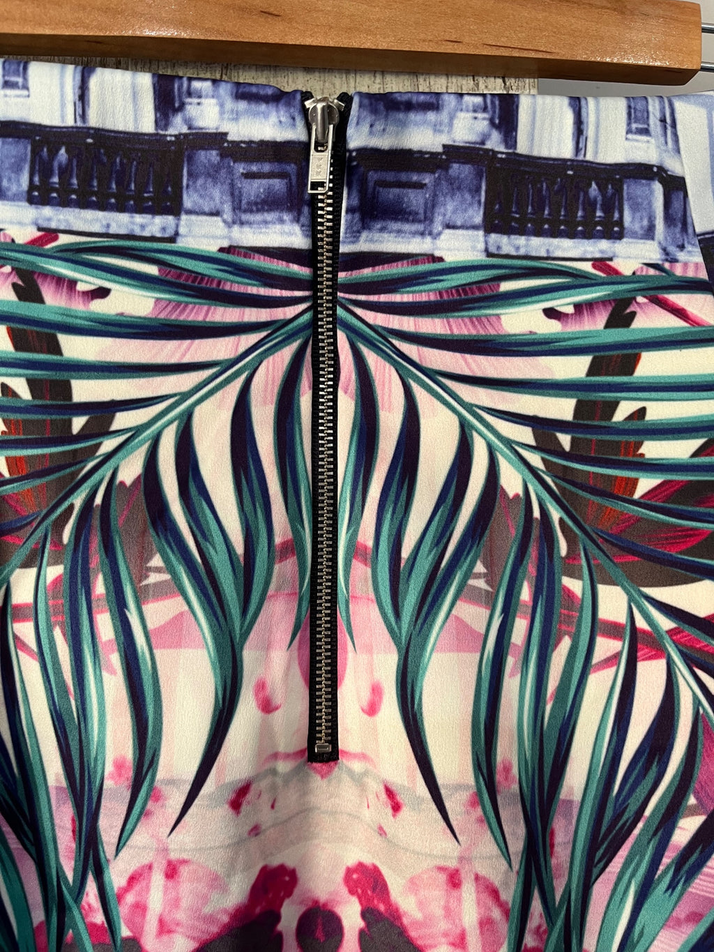 Mackenzie Mode Tropical Floral High-Low Midi Skirt Size 14 - Image 3