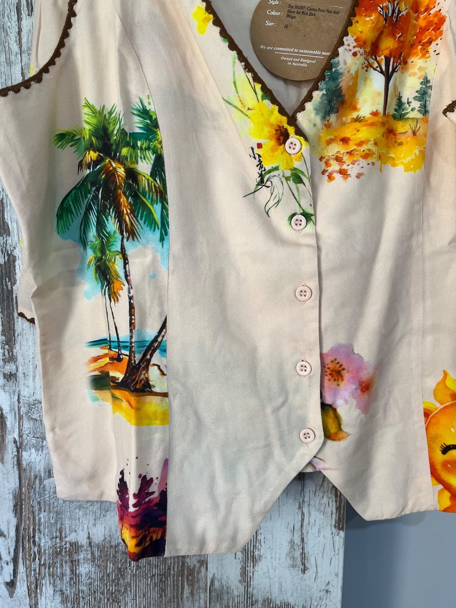 Joop & Gypsy Cactus Print Vest And Shorts Set Size 12 - Image 3