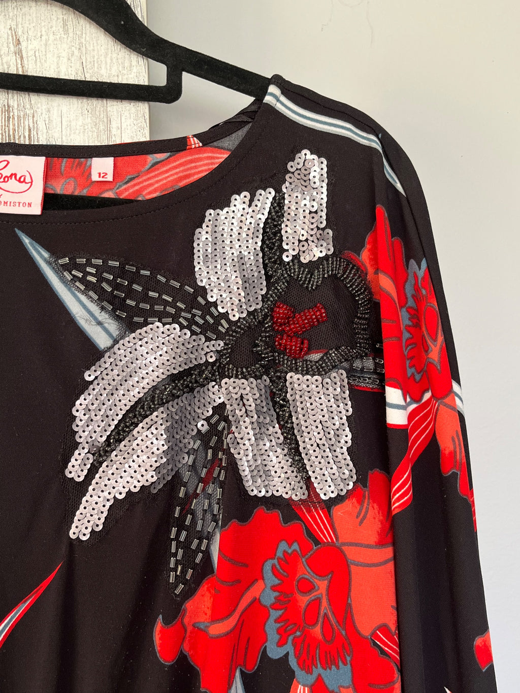 Leona Edmiston Floral Sequin Embellished Long Sleeve Dress Size 12 - Image 3