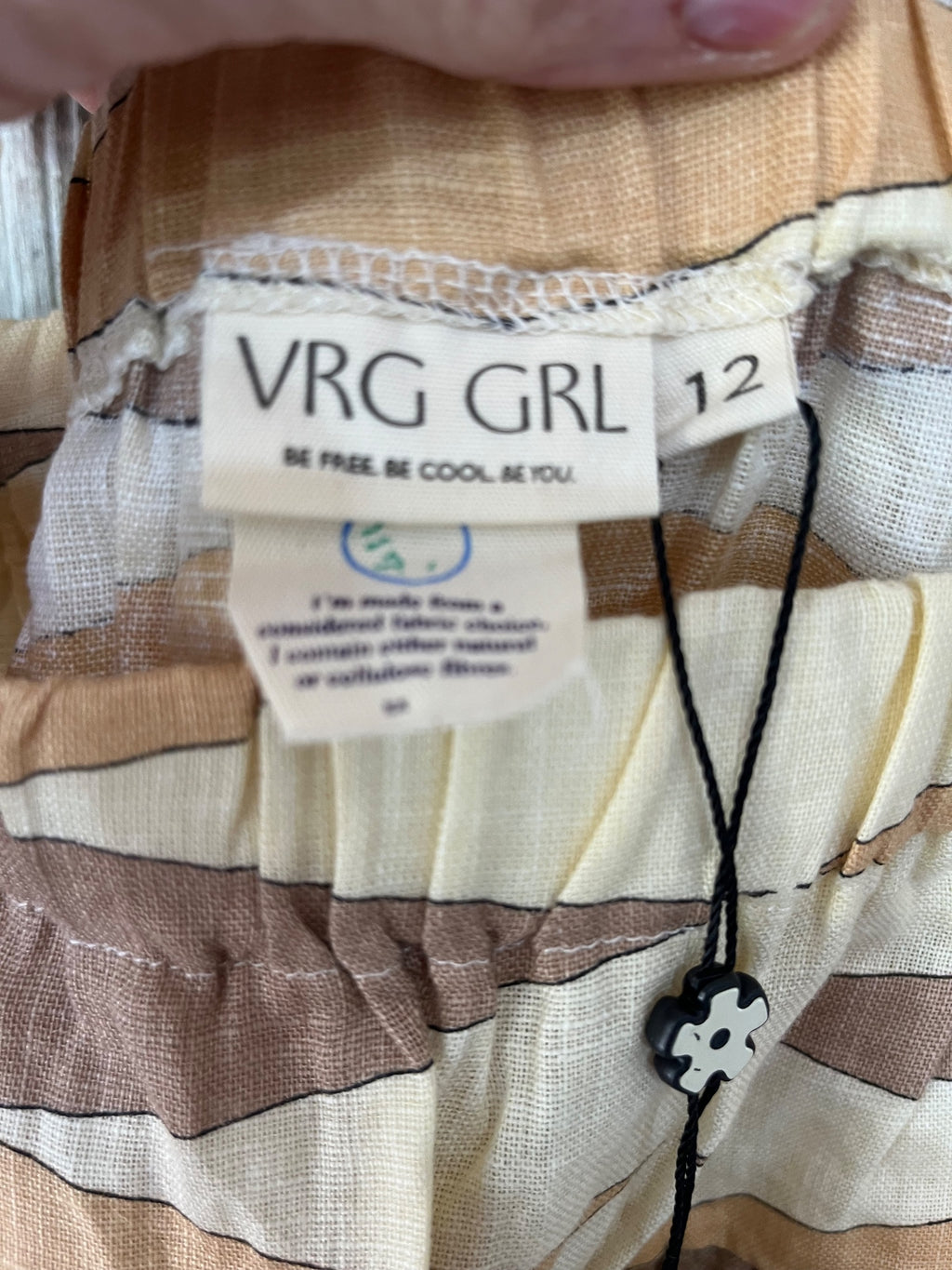 VRG GRL Ruffle Strap Mini Dress Brown Geometric Print - Image 3