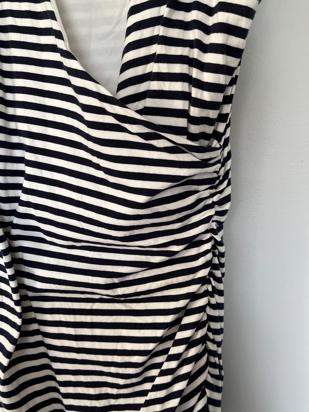Boden Sleeveless Ruched Wrap Dress Navy White Stripe - Image 3