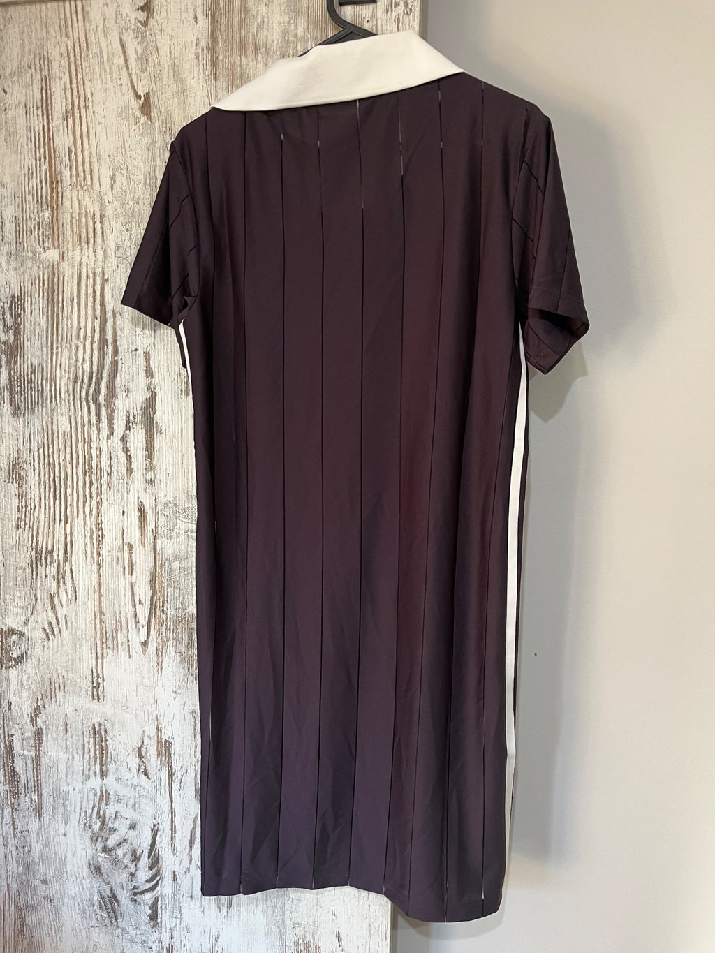Adidas Originals Pinstripe Polo Dress Black White XS - Image 3