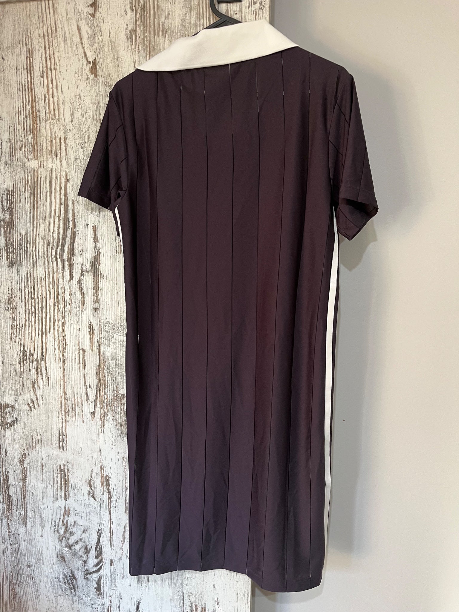 Adidas Originals Pinstripe Polo Dress Black White XS - Image 3