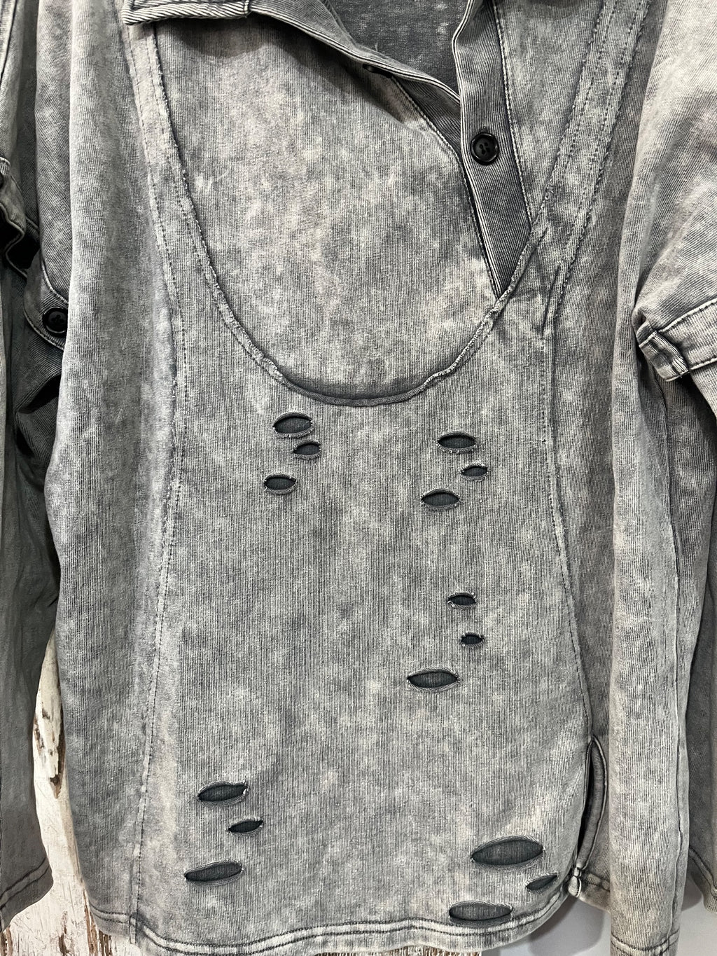 Nuth Distressed Acid Wash Asymmetrical Pullover Grey - Image 3