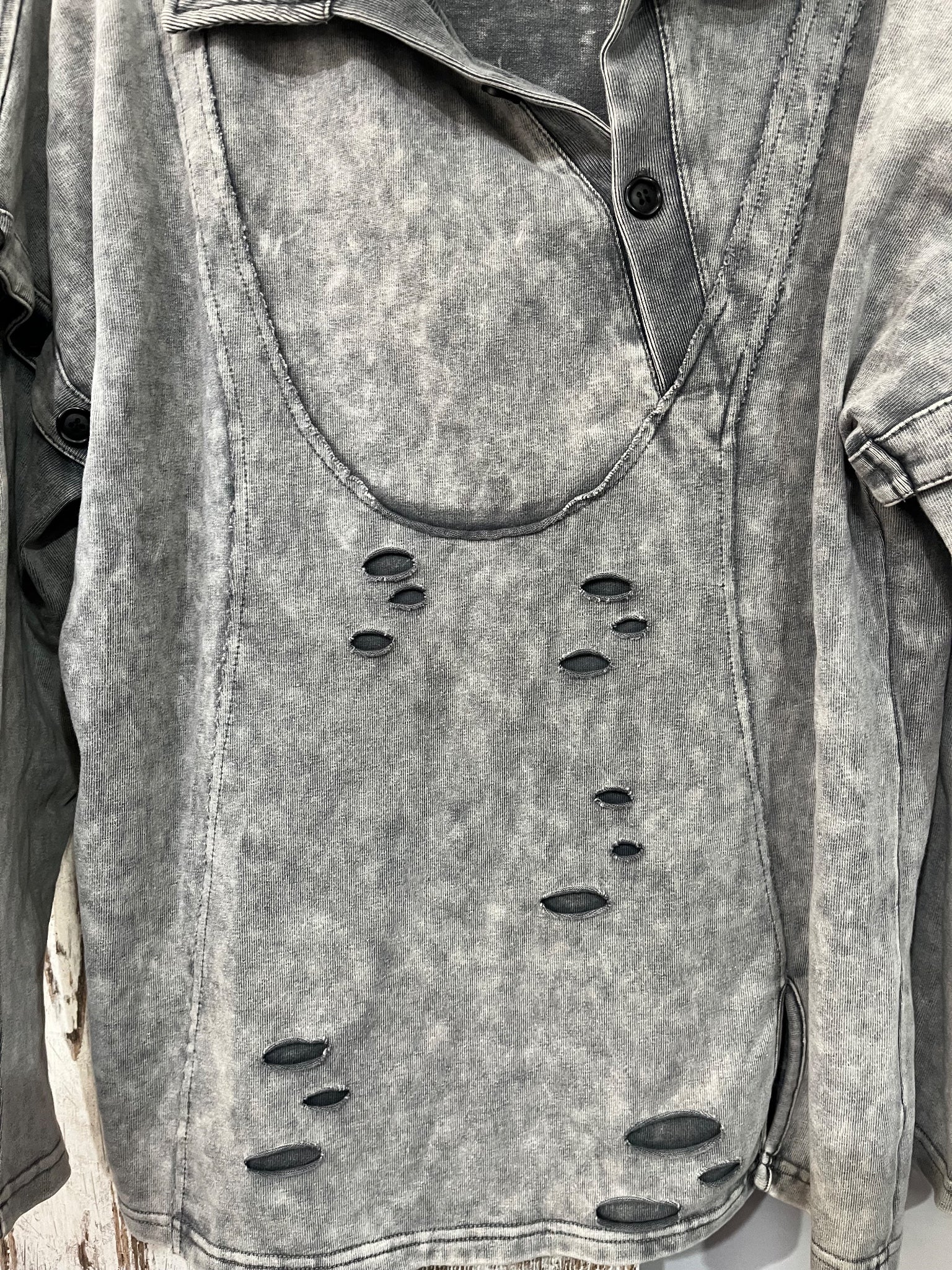 Nuth Distressed Acid Wash Asymmetrical Pullover Grey - Image 3