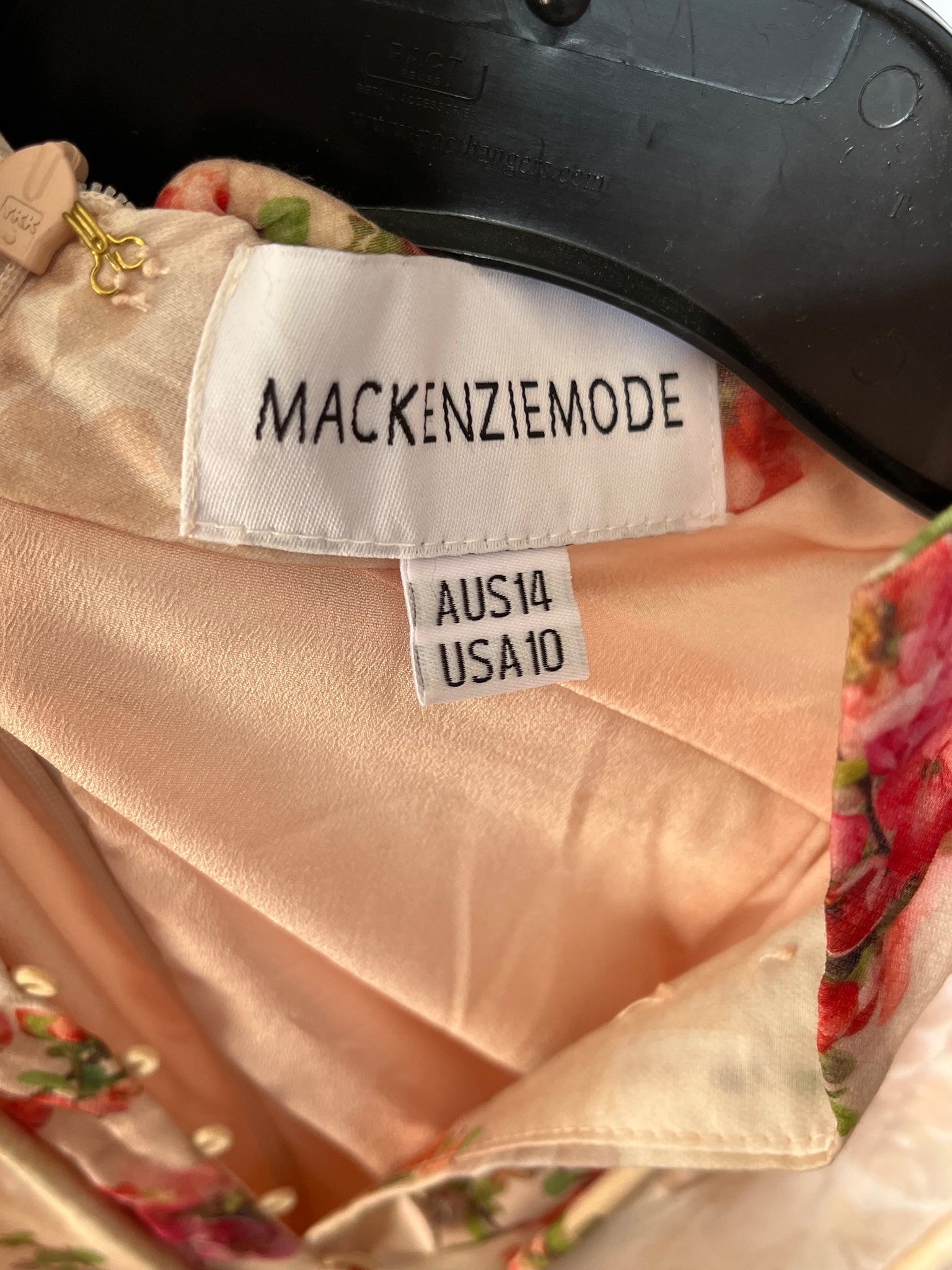 Mackenziemode Floral Long Sleeve Mini Dress Pink AU 14 - Image 3