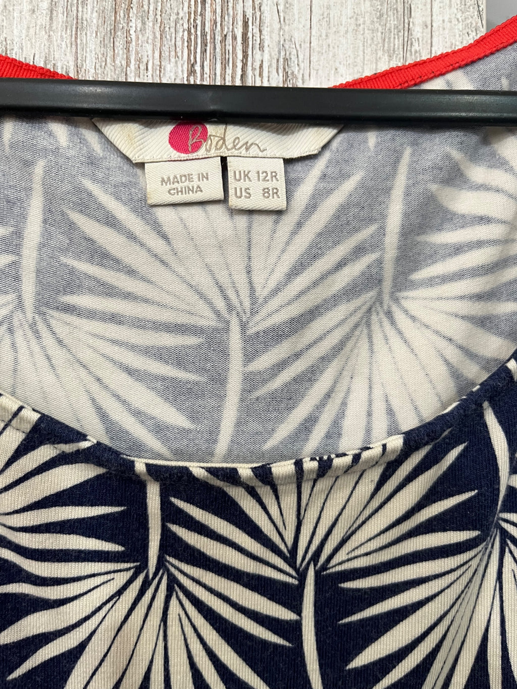 Boden Navy & White Palm Leaf Print Sleeveless Jersey Dress - Image 3