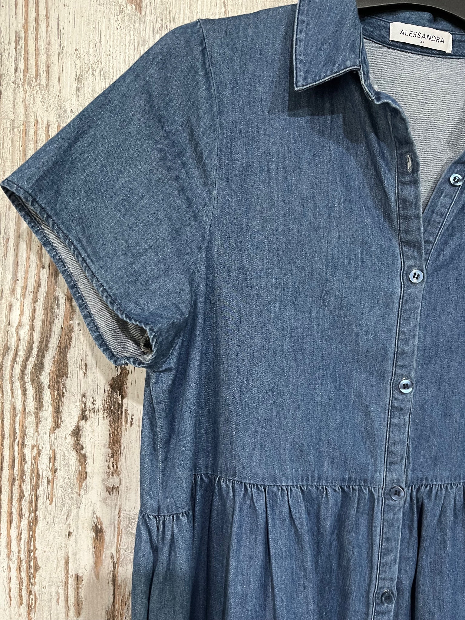 Alessandra Blue Denim Tiered Shirt Dress Size XS - Image 3