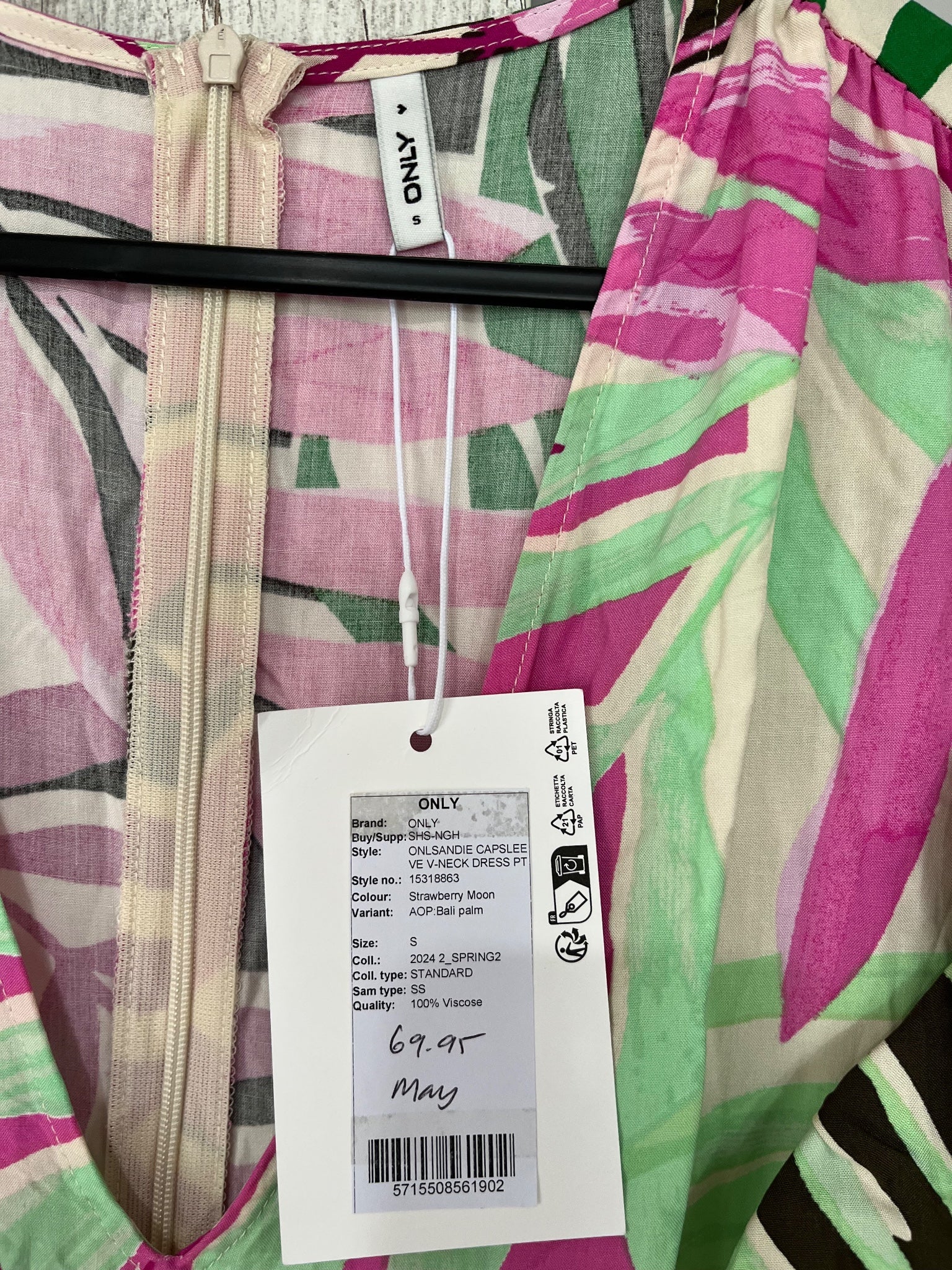ONLY Tropical Leaf Print Ruffle Sleeve Mini Dress Size S - Image 3